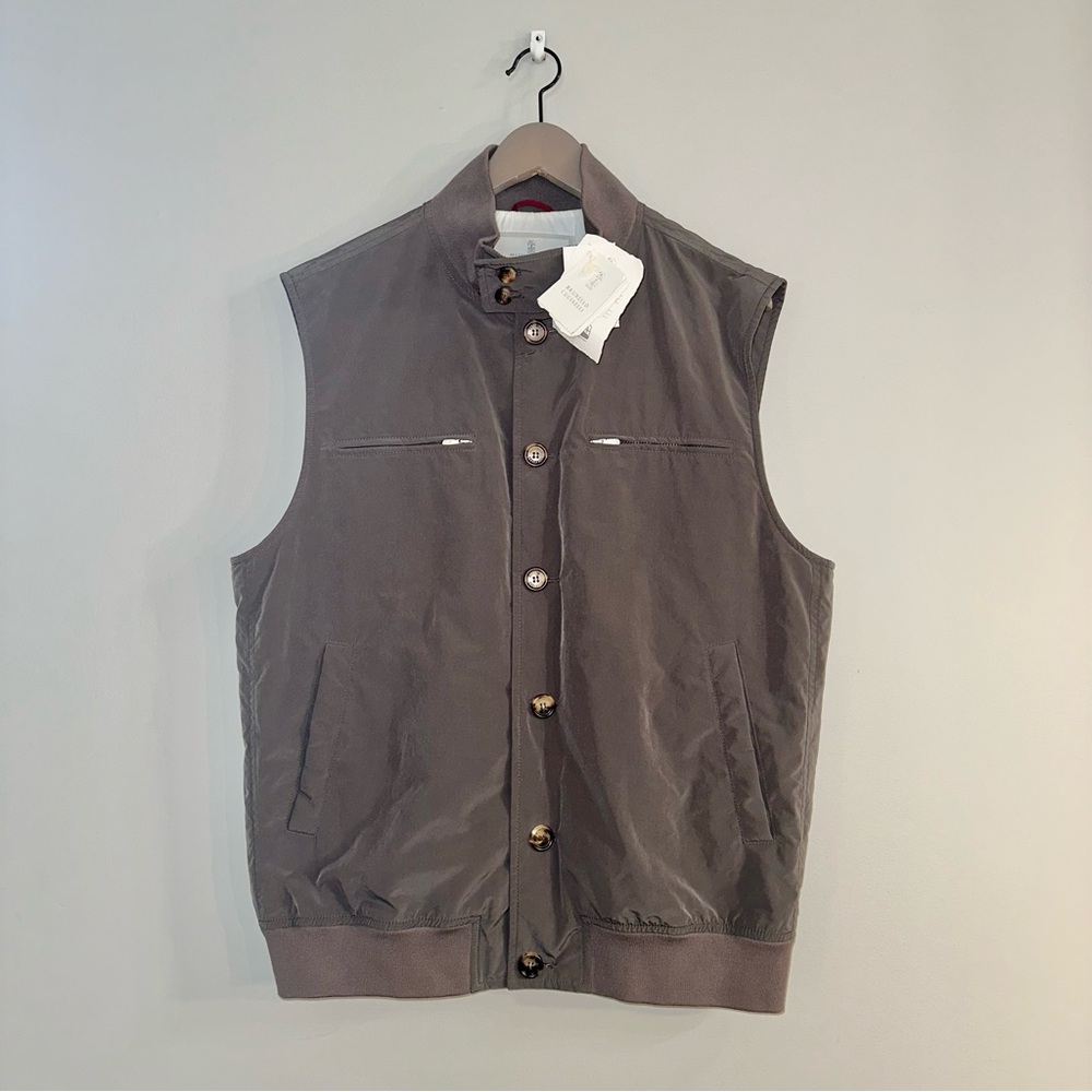 NWT Brunello Cucinelli Men’s Button Front Bomber Vest Size 52 Made In Italy